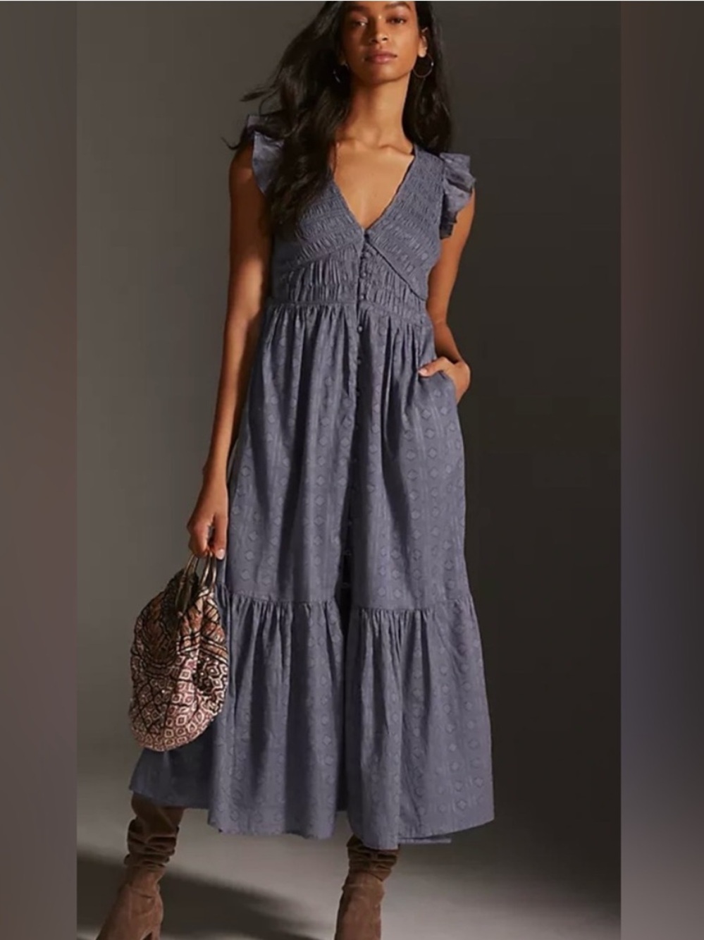 Anthropologie The Peregrine Midi Dress in Blue Steel Small